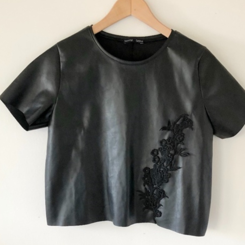 Zara Black Faux Leather Embroidered